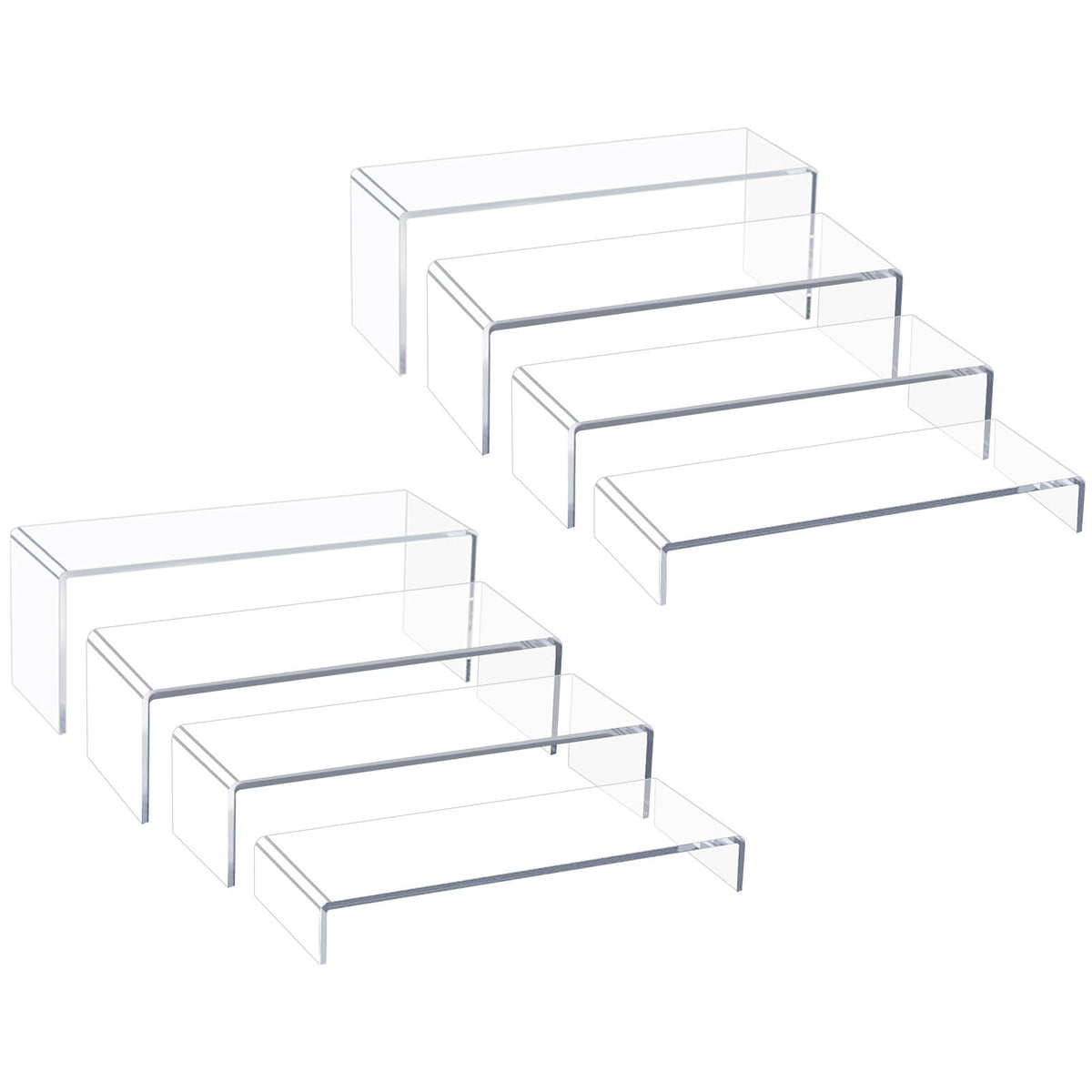 Acrylic Display Riser Stand of 8pcs, 5mm Thickness, 12'' Length Tierd Display Stands, Acrylic Shelf Risers for Perfume Display,Risers for Buffet Table,Cupcake Stand,Pop Figurines,Tumbler,Food