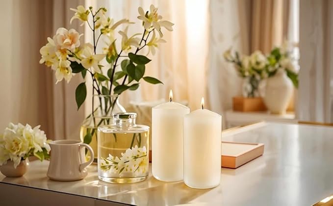 3×6 Ivory Pillar Candles Set of 6 Unscented Handpoured Weddings, Home Decoration, Restaurants, Spa, Church Smokeless Cotton Wick - Ivory 450 Hour