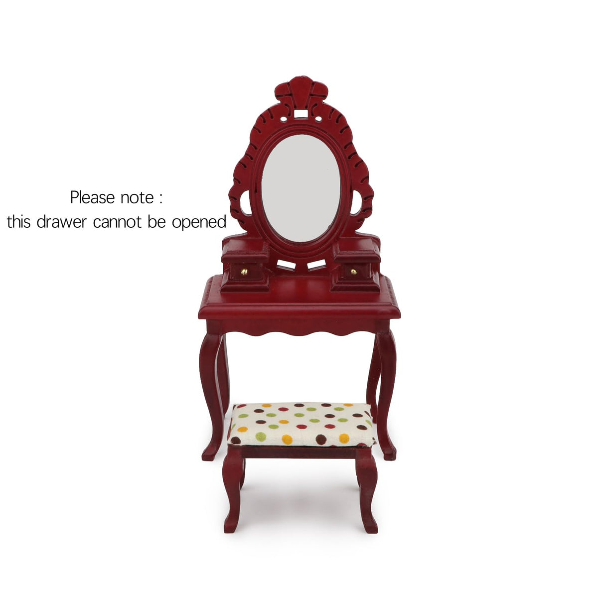 Dollhouse Makeup Vanity with Mirror & Stool 1/12 Miniature Makeup Furniture Set, Wooden Dressing Table Bedroom Dresser Table Doll House Toilet Table Accessorie (Red)