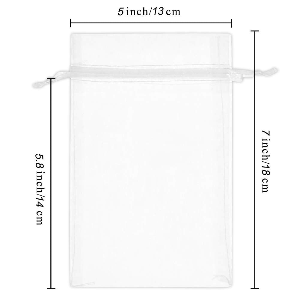 Wudygirl 100pcs 5X7 Inches White Organza Bags Christmas Drawstring Pouches Party Wedding Favor Bags Goodie bags(White 5x7)