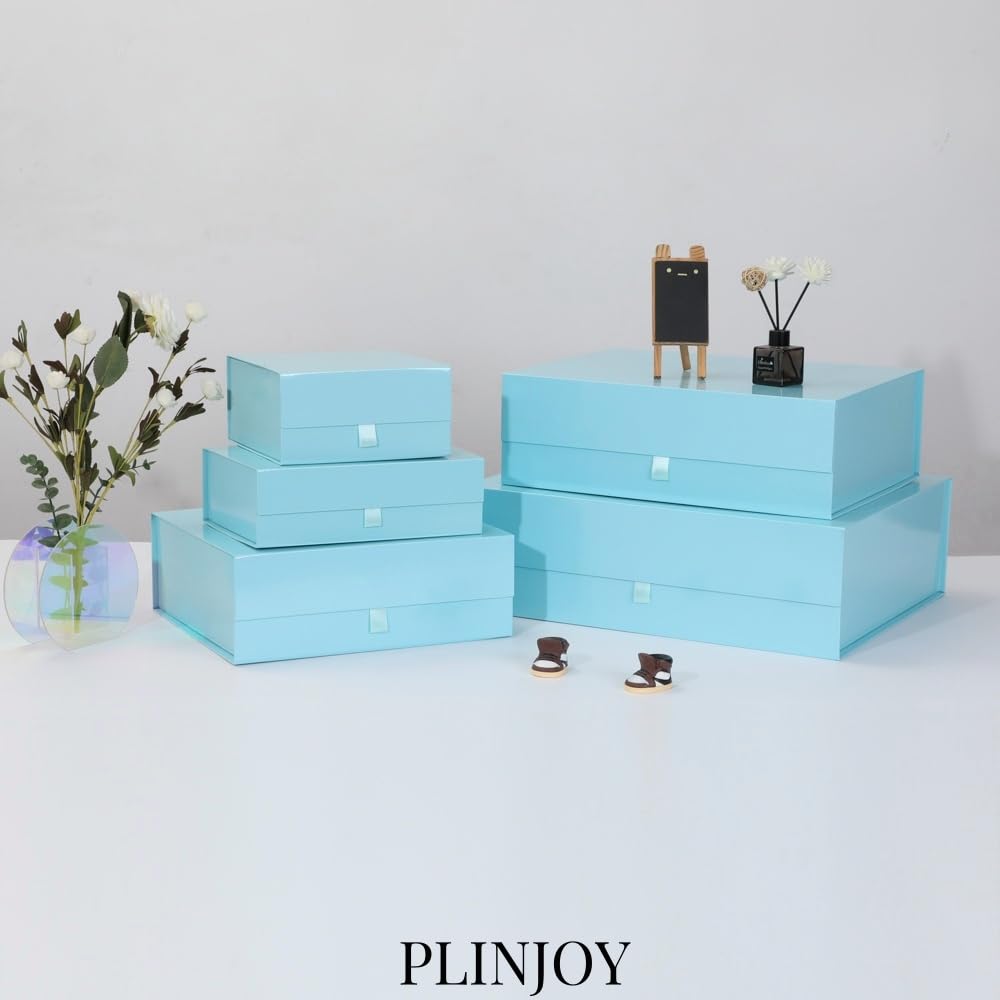 PLINJOY Extra Large Gift Box 16.5x14x5.5 Inches,Blue Gift Boxs for Presents with Lid Magnetic Closure Collapsible,Groomsman Proposal Box,Birthday, Christmas,for Clothes and Large Gifts