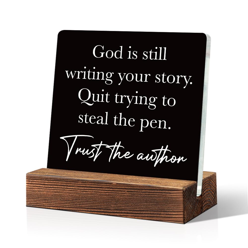 ERHACHAIJIA God Is Still Writing Your Story Acrylic Desk Sign, Funny Bible Verse Office Home Accessories Desk Decor Plaques, Inspirational Signs Gifts for Friends Coworker, Christian Room D?or Gifts
