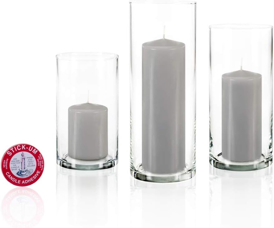 yummi Set of 12 Slim Pillars and Cylinder Vases - Light Gray