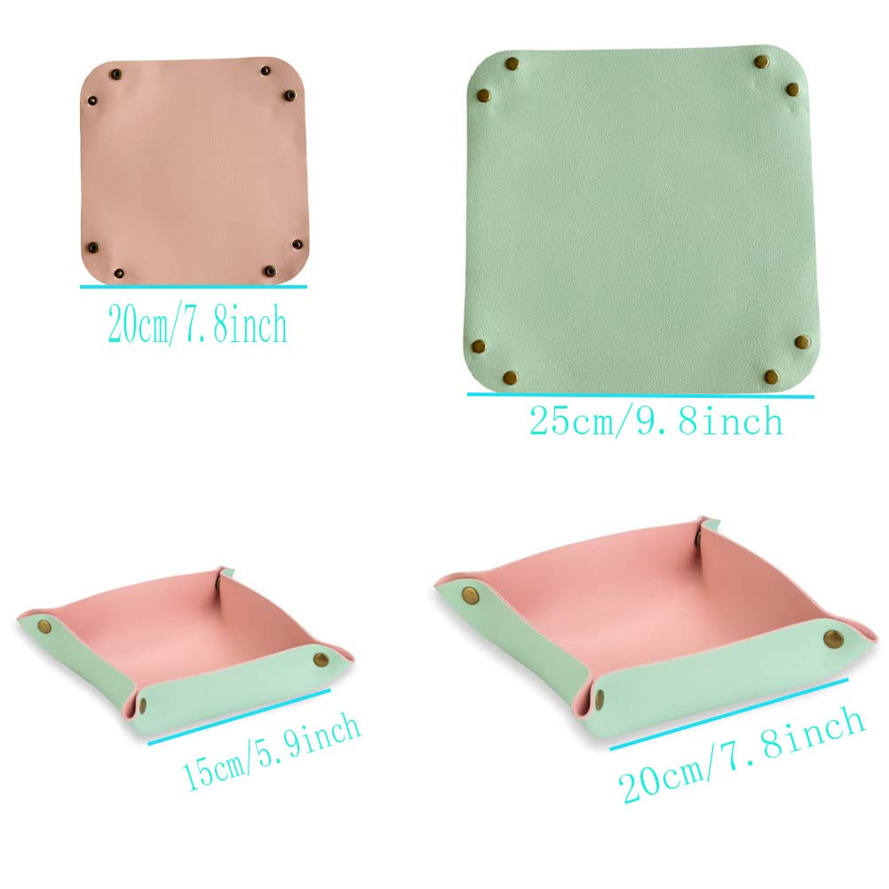 Leather Travel Tray, Valet Tray, Stylish Folding Travel Organizer Tray for Women and Man, Jewelry Tray, Wallet Tray, Key Tray for Entryway Table and Dresser Nightstand Trays (Light Green&Pink)