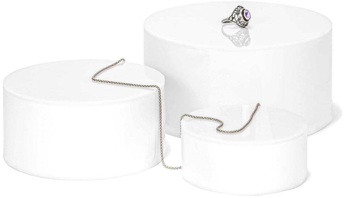 Red Co. Set of 3 Sizes (6", 5", 4") Acrylic Round Cylinder Display Nesting Riser Stands with Hollow Bottoms, Glossy White