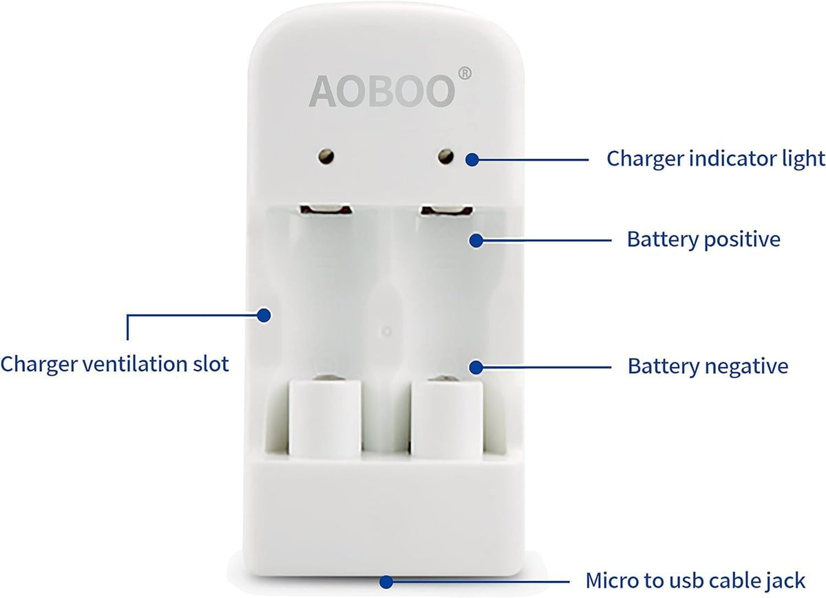 AOBOO CR2 2PCS CR-2W CR2 3v (Battery-ABO-S1) Li-Ion Battery Rechargeable Battery Camera Battery Rechargeable Charger