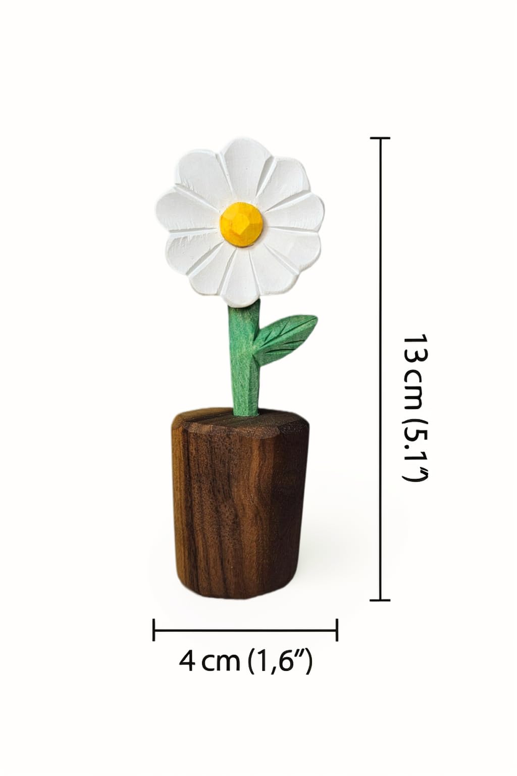 Wooden Daisy Figurine with Gift Box – Handcrafted Decorative Flower Statue, Cute Mini Ornament for Desk, Shelf & Home Decor, Perfect for Birthday, Mother's Day, Anniversary & Thank You Gifts