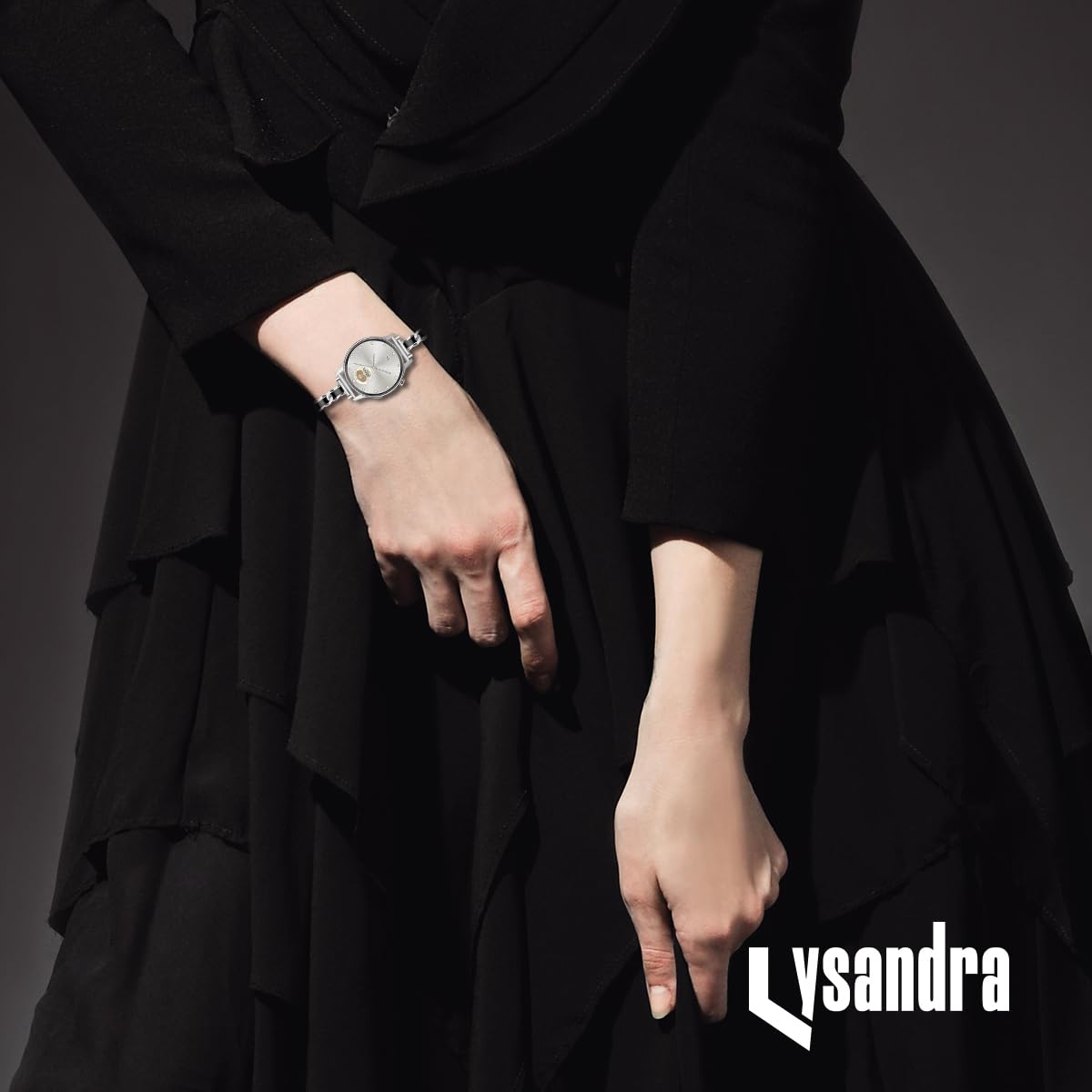 LYSANDRA Slim Gold Bands Adjustable Metal Chain Bracelet Strap Compatible with Fitpolo AR-01, aeac AR-01 Smartwatch, Adjustable Metal Chain Bracelet Strap with Leather (Silver)