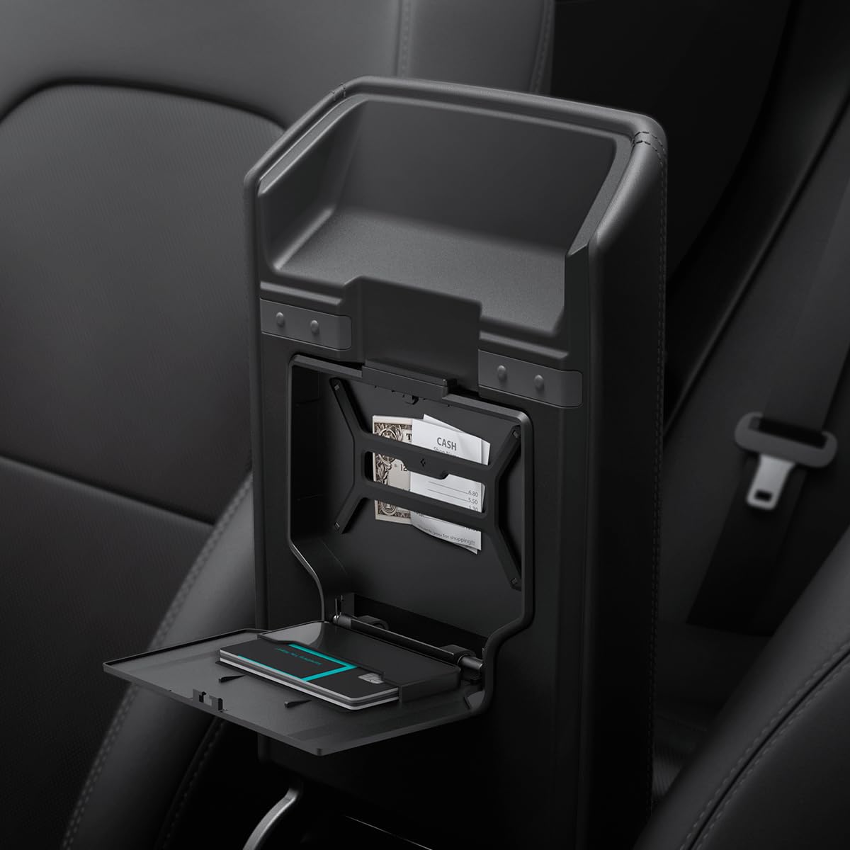 Spigen One-Tap Hidden Storage Box for Tesla Model Y Juniper (Standard, Premium & Performance 2026/2025) and Model 3 Highland (Standard, Premium & Performance 2026/25/24)