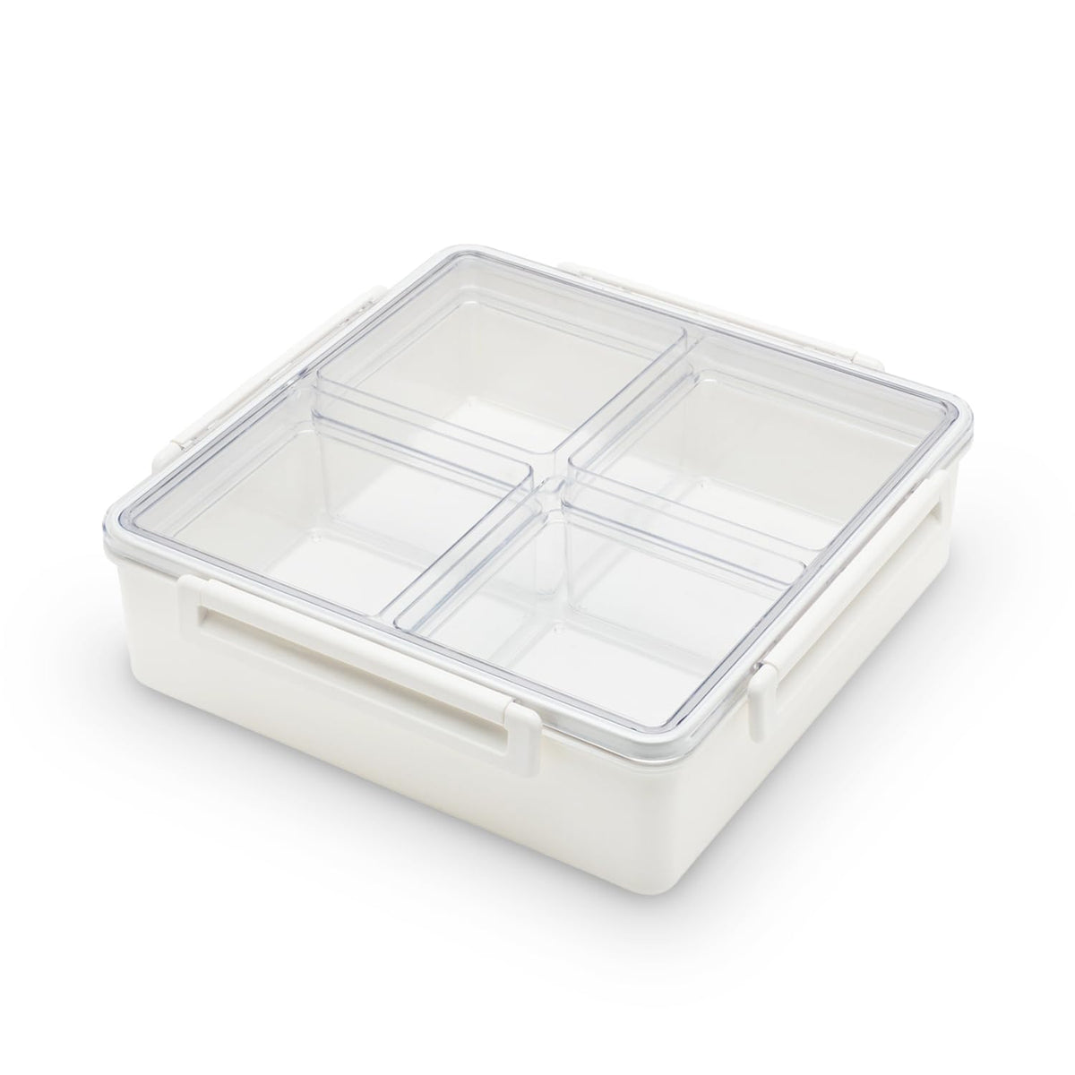 Lustroware Gourmet Palette Airtight 4-Compartment Square Serving Tray with Lid – Portable Snackle Platter & Charcuterie Organizer Box with Removable Dividers for Fruit, Vegetables, Snacks, Appetizers