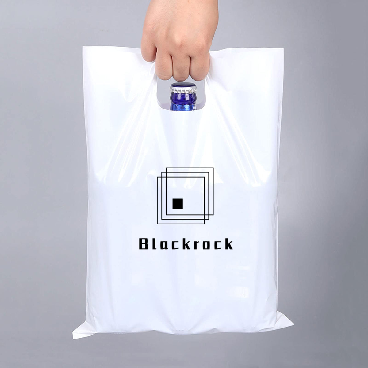 100 SALIFECO Custom Plastic Bags with Logo, 2.36Mil Personalized Shopping Bags with Die Cut Handles, Glossy Gift Bags for Small Business, Boutique, Retail, Trade Shows, Events, Parties (6x8In)