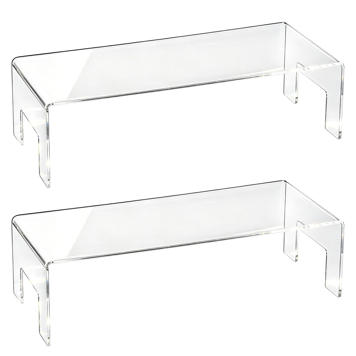 Frcctre 2 Pack Acrylic Display Risers, 12" Lx5 Wx3.3 H Clear 5mm Thick Small Display Risers Stand Acrylic Showcase Fixtures Shelf for Dessert Cupcake Figures Toys Cosmetics Perfume