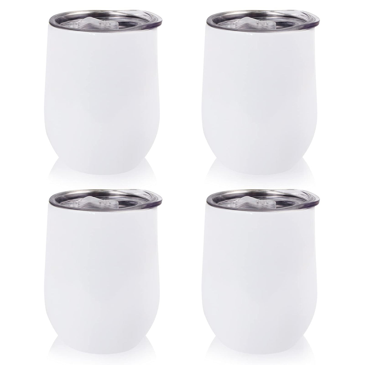 MAIKESUB Sublimation Blank Wine Tumbler Cups White 12 OZ Stainless Steel Insulated Stemless Tumbler Sublimation Mugs Cups 4 Pack Tumbler with Lid Keeping Cold Hot for Coffee Spill Proof cup