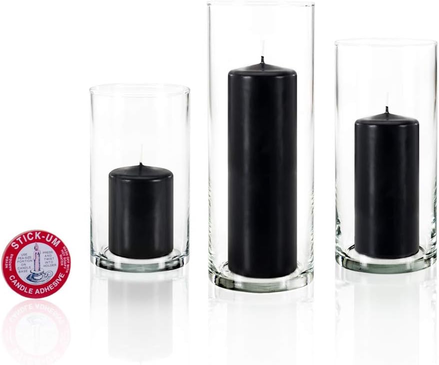 yummi Set of 12 Slim Pillars and Cylinder Vases - Black
