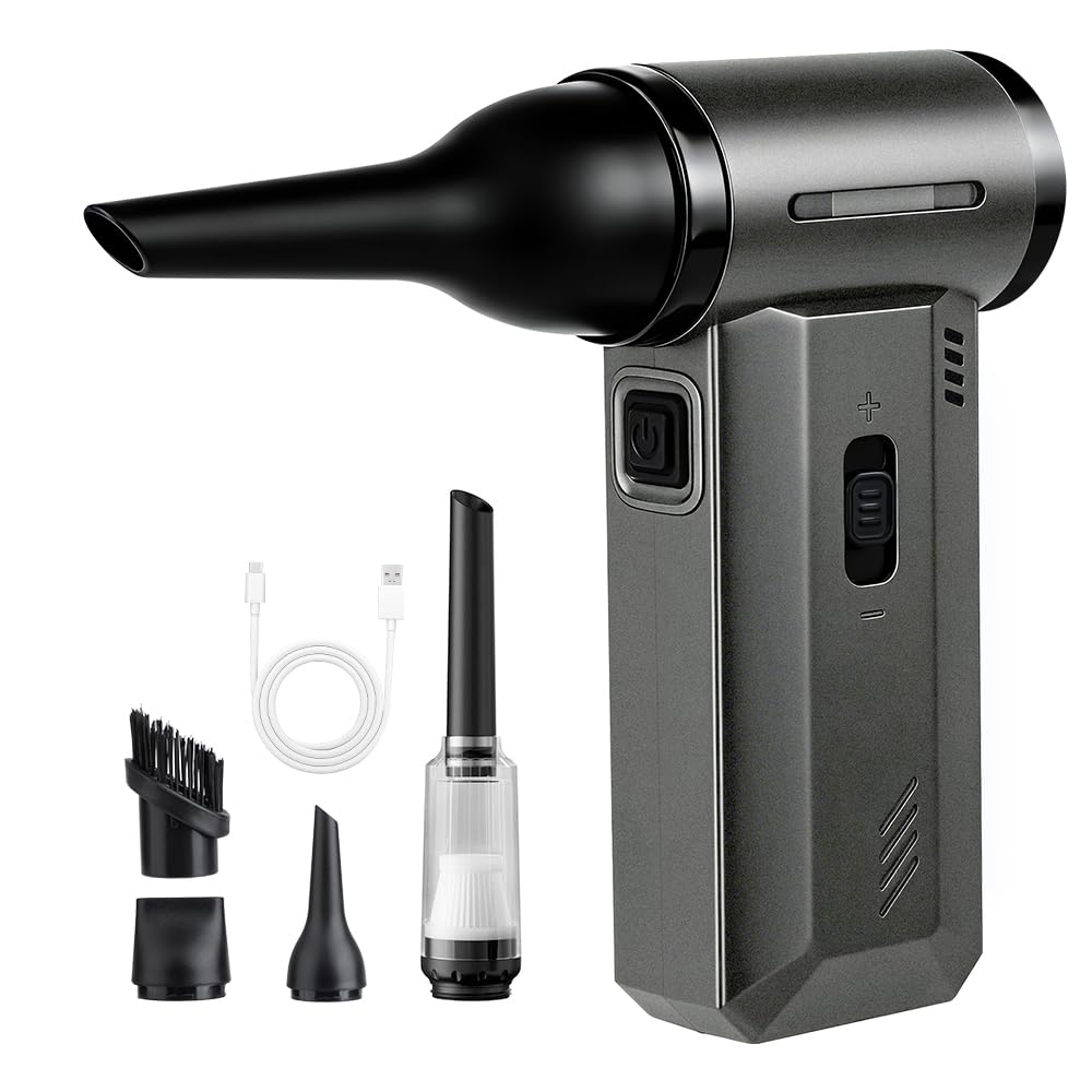 ODISTAR Compressed Air Duster - 130000 RPM Super Power Electric Air Duster, Rechargeable Cordless Air Blower with Stepless Speed Adjustable for Computer, Keyboard, Car, Home, Office