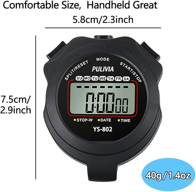 Stopwatch Timer Lap Split Digital Stopwatch with Clock Calendar Alarm, Large Display Stop Watch for Sports Kids Coaches Swimming Running