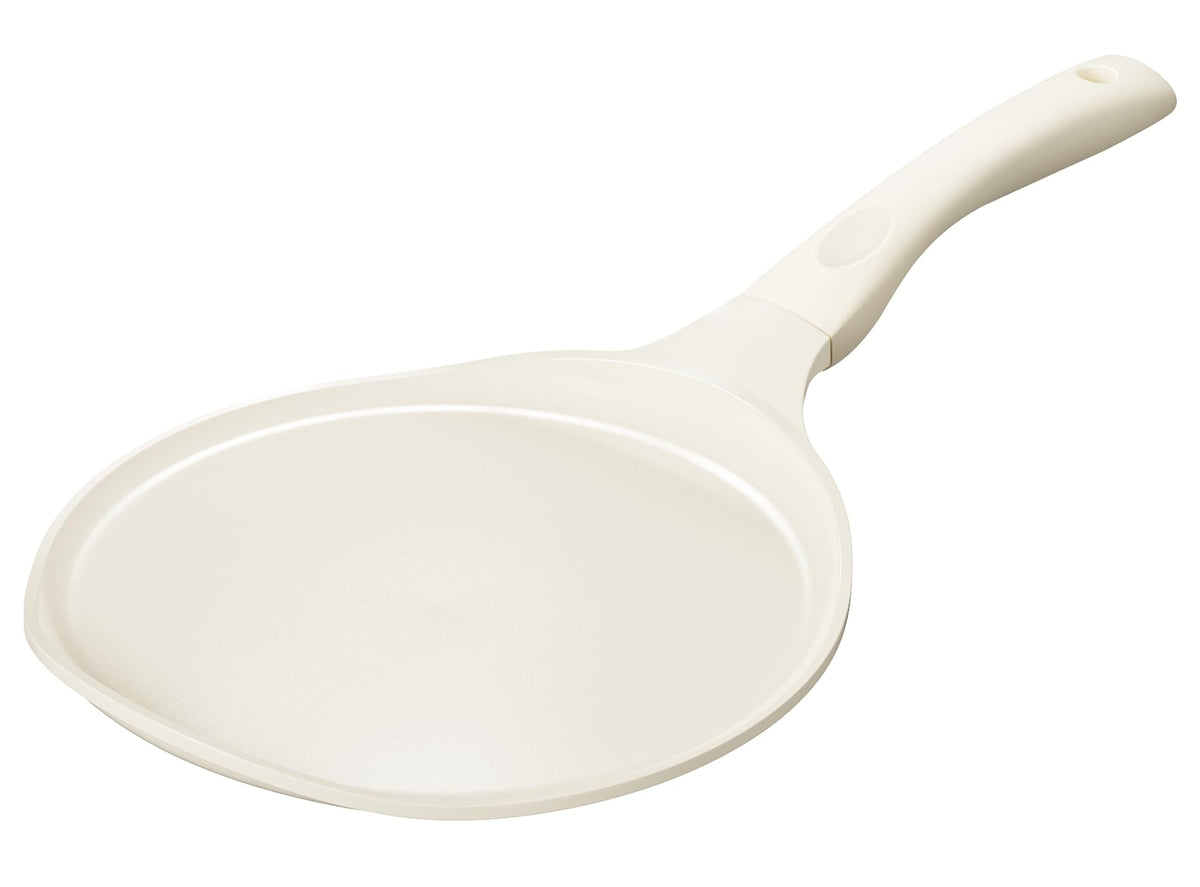 Redchef Crepe Pan Nonstick, 10 Inch Ceramic Flat Skillet Pan for Roti Dosa Tawa Comal Para Tortillas Pancake Pan for Stove Top, Induction Compatible, PFAS/PFOA/PTFE Free(Beige White)