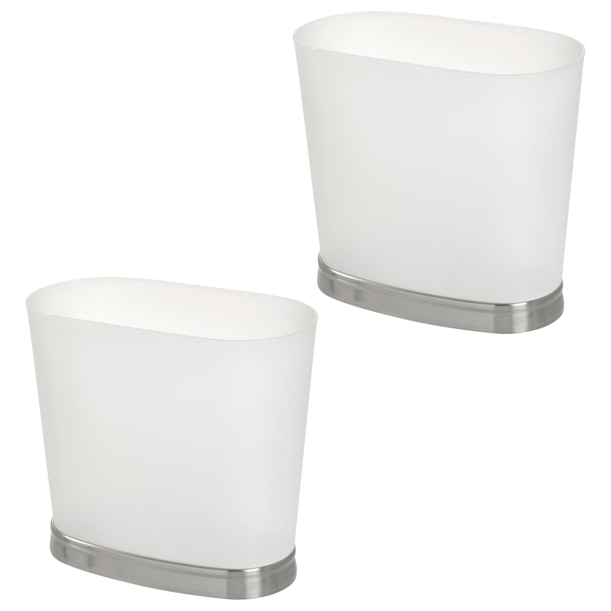 iDesign Slim Bathroom Trash Can, Small Plastic Garbage Can for Bedroom, Office, Desk, or Dorm, 2-Pack, Frost/Brushed