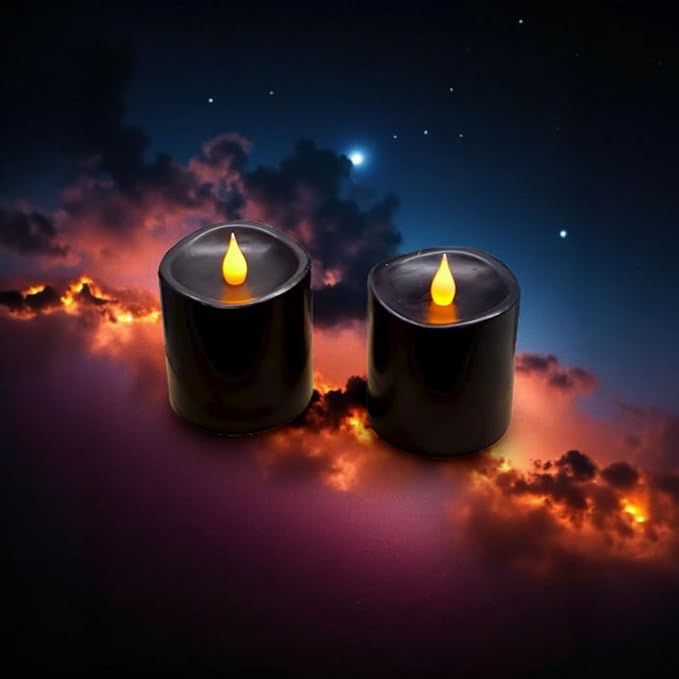 Black Flameless LED Candles 3 inch Diameter Real Wax 2AA Battery Operated 600hr+ Flickering Candles with Timer Remote Control for Halloween Thanksgiving Christmas Indoor (Black, 3″×3″- 2 PCS)