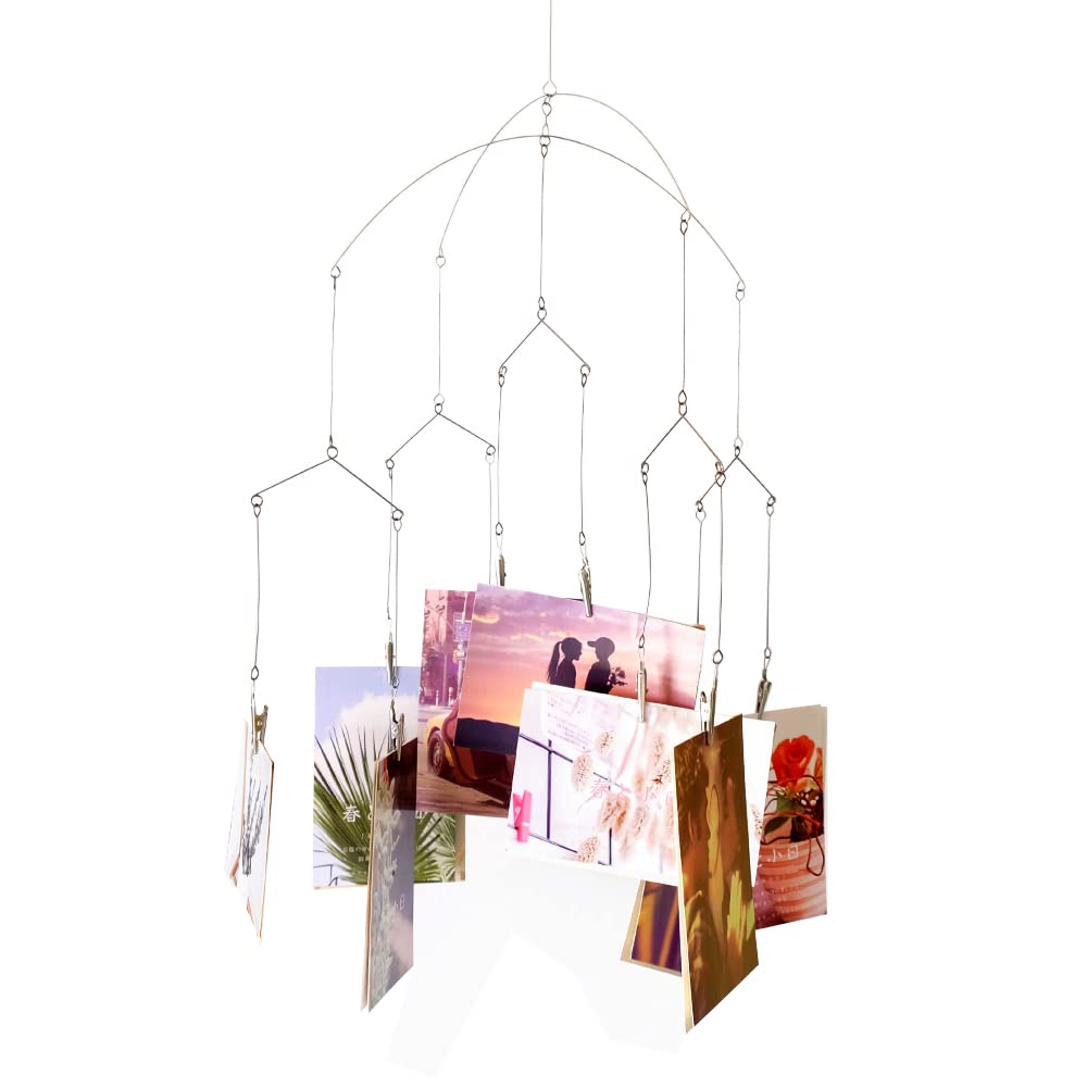 Wind Chime Style Photo Clip Display, Metal Vertical Photo Hanging Display Clips Fan for Hanging Pictures Notes Memo Artworks Collage Dorm Kids Bedroom Decor (Silver, 10 Clips)