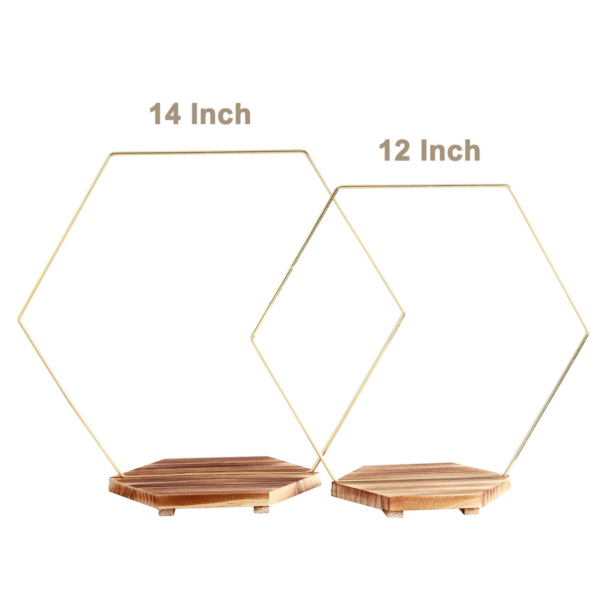 MJRASG 4 Pack Hexagon Floral Hoops with Wooden Stand, 12 Inch Metal Rings for Wedding Centerpiece Table Decorations Crafts Wreath Wedding Birthday Party Candle Rings, DIY Floral Displays