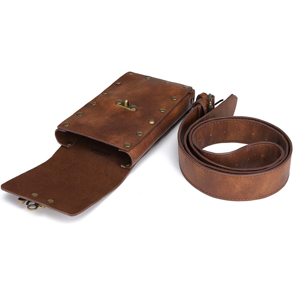 Belt Pouch Waist Bag Fanny Pack Medieval Vintage Leather Pouch Cellphone Holder Holster Carry Belt Purse Pocket Casual Hiking Festival Renaissance Faire Costume Props Travel Wallet (Brown)