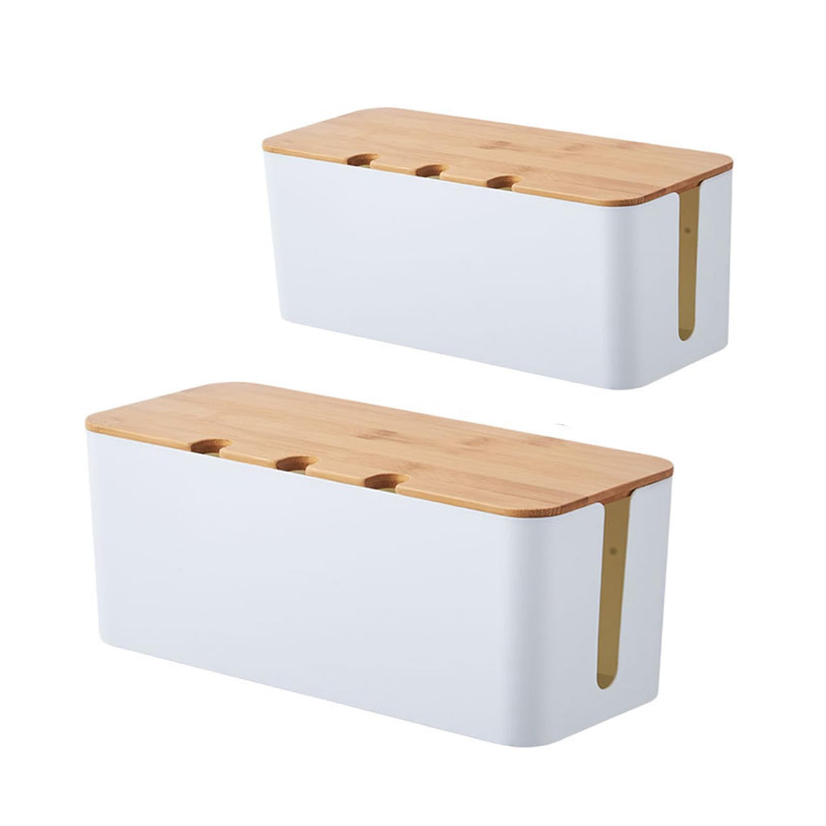 Cable Management Box with Bamboo Lid, Cord Organizer Box to Hide Wires & Power Strips, Extension Cord Power Stripe Surge Protector Wire Concealer Organizer Cover Hider (white-2pcs)
