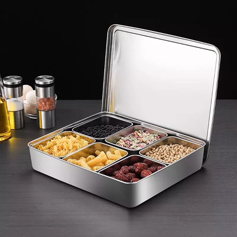 Xarra - Japanese Mini Container, Stainless Steel Yakumi Mise En Place Box, Multi Compartment Set For Food, Herbs, Seasoning and Spices (6 Compartment)