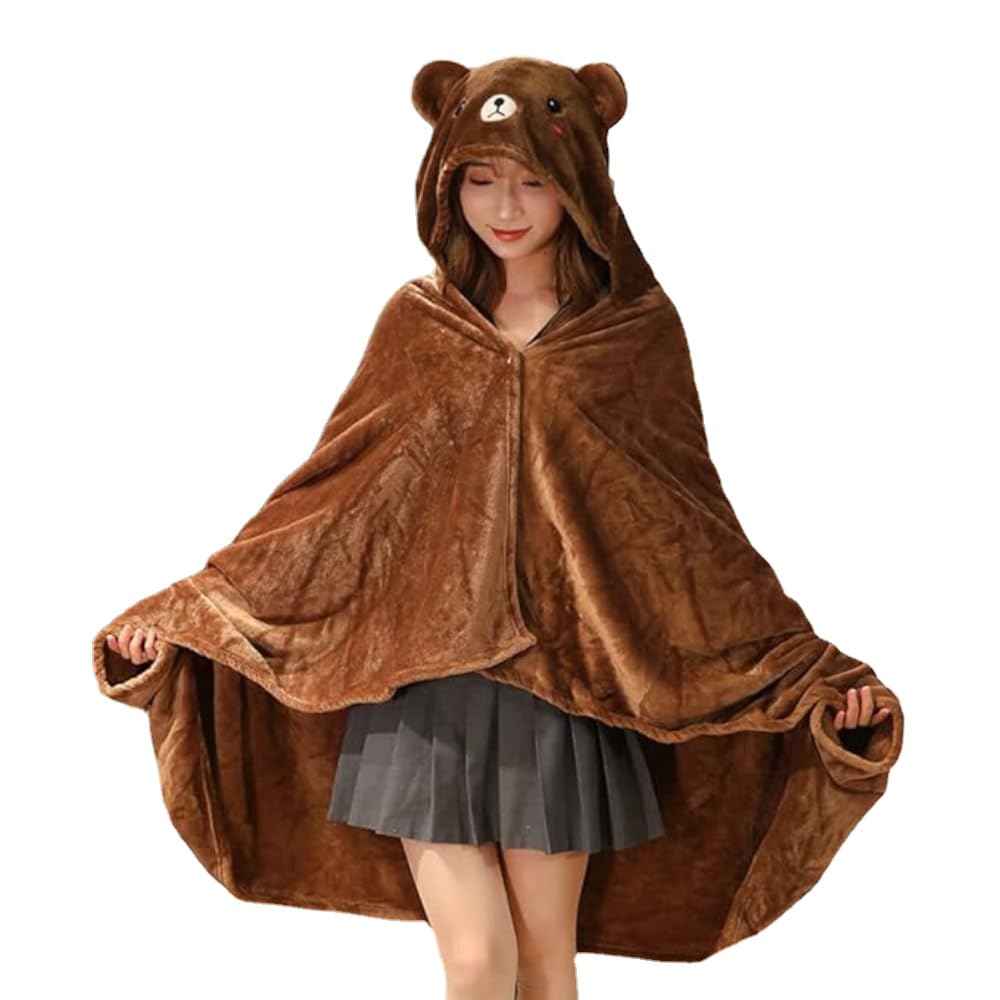 SUFUZEGA Cute Wearable Blanket Soft Cape for Adult Women Men Warm Cozy Hoodie Cute Animal Bear Cat Bunny Carpet Home (Large,Bear)