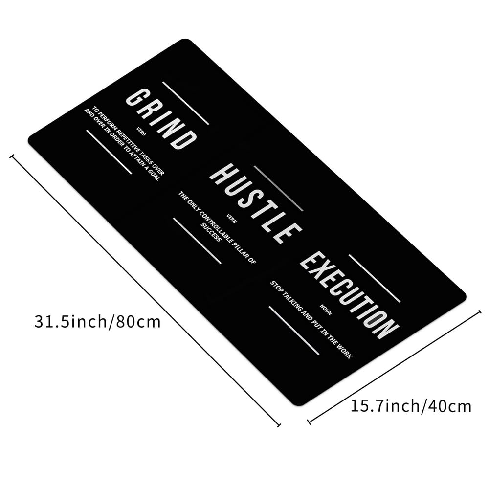 Reateforin Motivational Office Long Mouse Pad Desk Pad Big Mouse Mat Inspirational Black Keyboard Hustle Desktop Entrepreneur Quote Mousepad for Mens Teens Gifts Daily Reminder 31.5"x15.7"