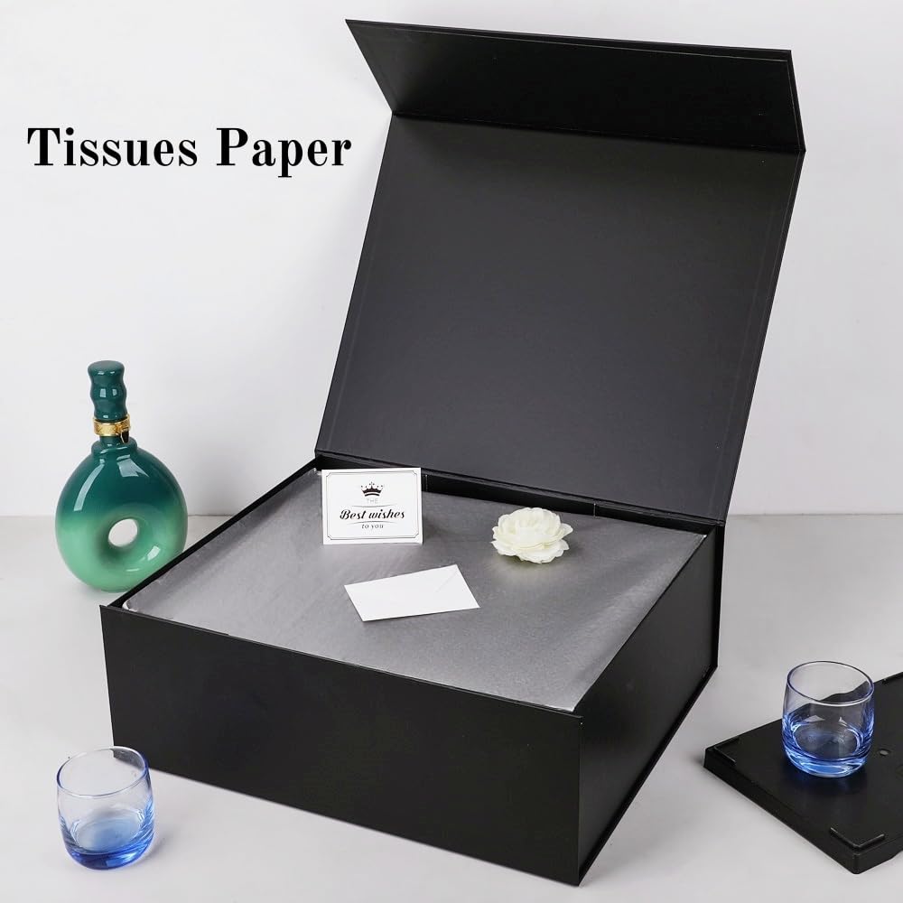 UoeRing 1 Extra Large Black Gift Box 17x14.5x6 inch Luxury Gift Box for Presents with Magnetic Closure Lid Collapsible,Birthday,Christmas,Contains Card, Ribbon,Tissue Paper,Shredded Paper Filler
