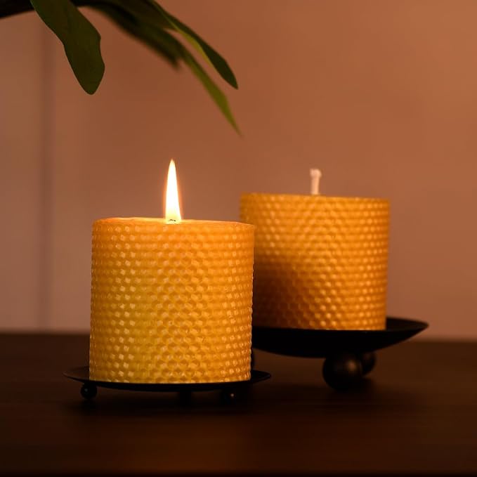 3×3 in Beeswax Pillar Candle - Handmade Pure Beeswax Rolled Candle for Gift & Home Decor