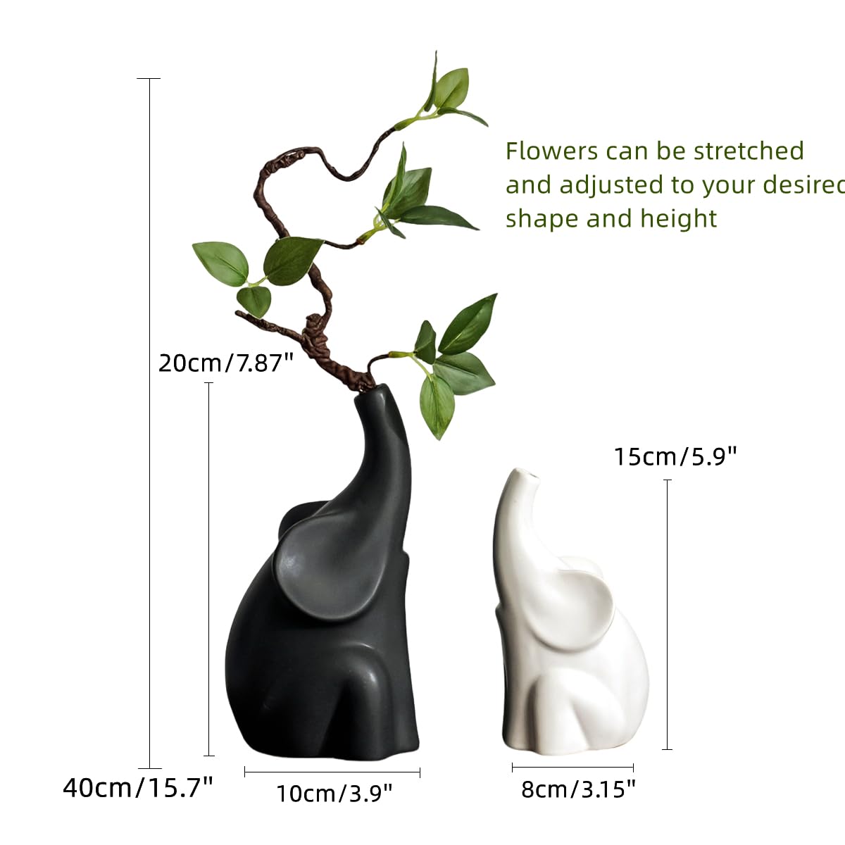 GZDDYUMYJX Loving Pair of Elephants,with Flower,Modern Ceramic Decor Statue,Good Luck Elephant,for Bookshelf Living Room Office Table Shelf Decorations.Gifts for Lover, Wife, Mother.