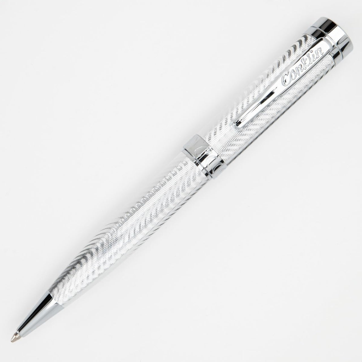 Conklin Herringbone Signature Ballpoint Pen Silver + Free Extra Black Gel Refill – Luxury Twist Pen Gift for Office, Writers, Professionals
