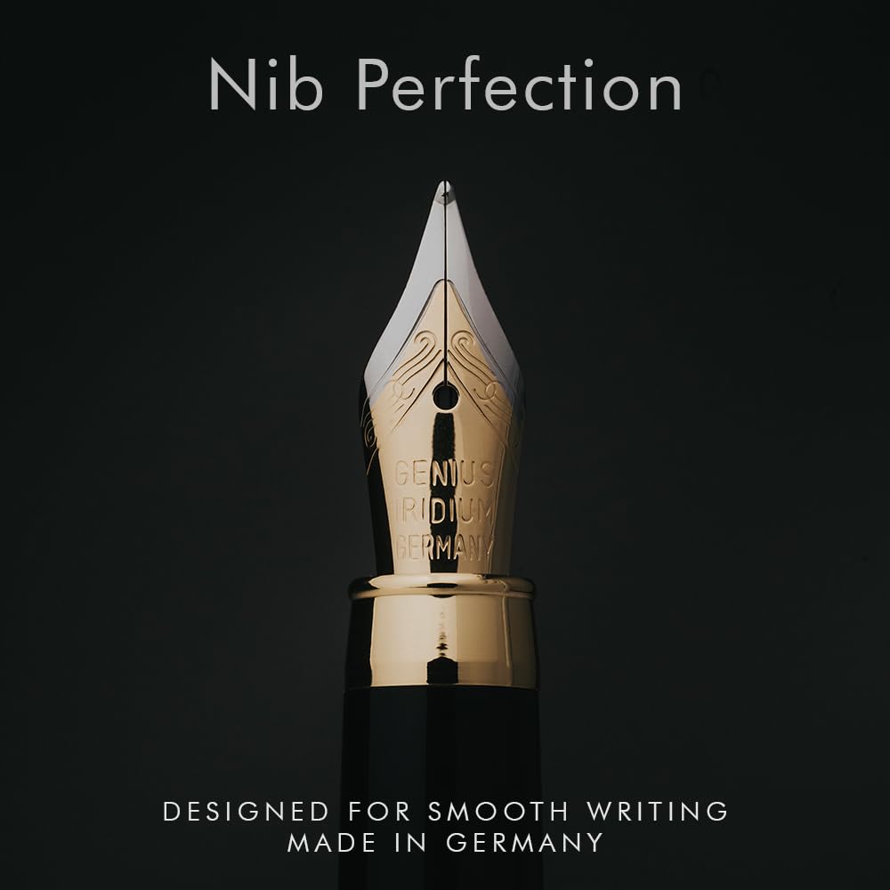 Wordsworth & Black Fountain Pen Set, Luxury Bamboo Wood - Medium Nib, Gift Case; Includes 6 Ink Cartridges, Ink Refill Converter -Journaling, Calligraphy; Drawing, Smooth Writing [Cherry Wood]