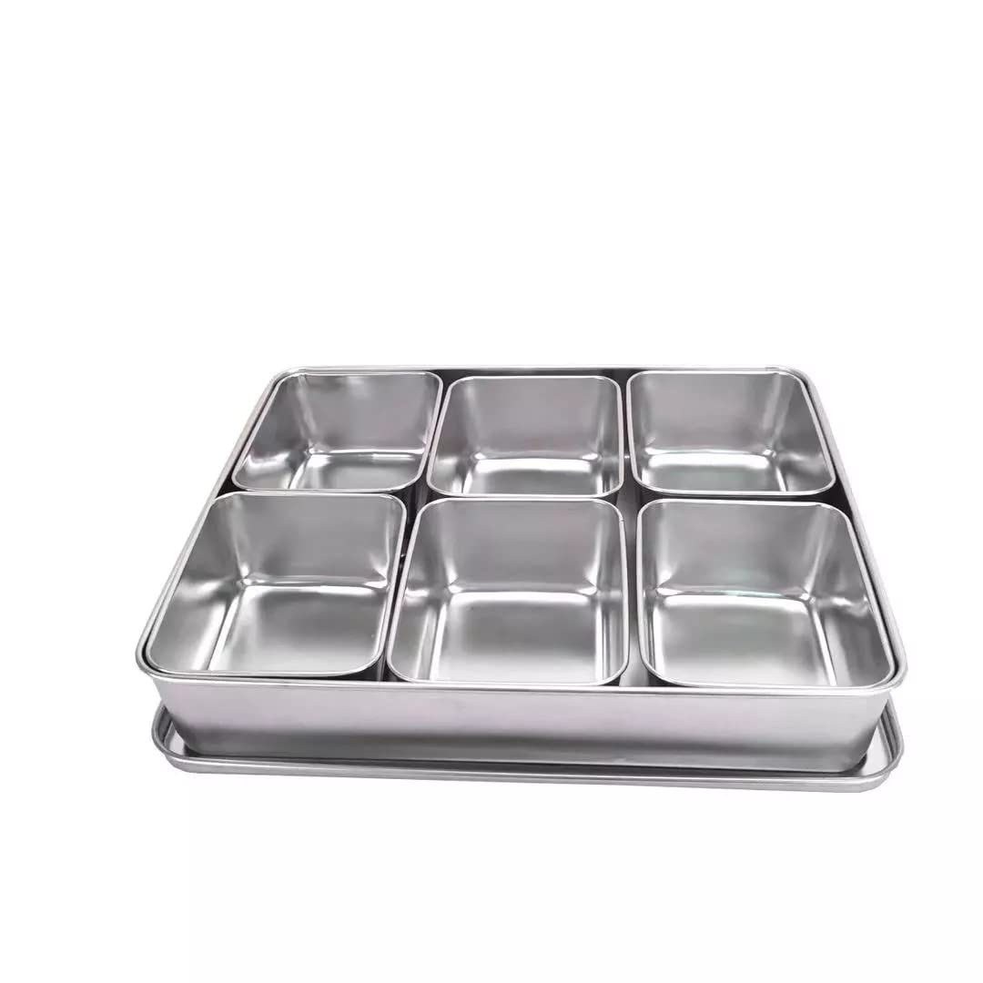 Xarra - Japanese Mini Container, Stainless Steel Yakumi Mise En Place Box, Multi Compartment Set For Food, Herbs, Seasoning and Spices (6 Compartment)