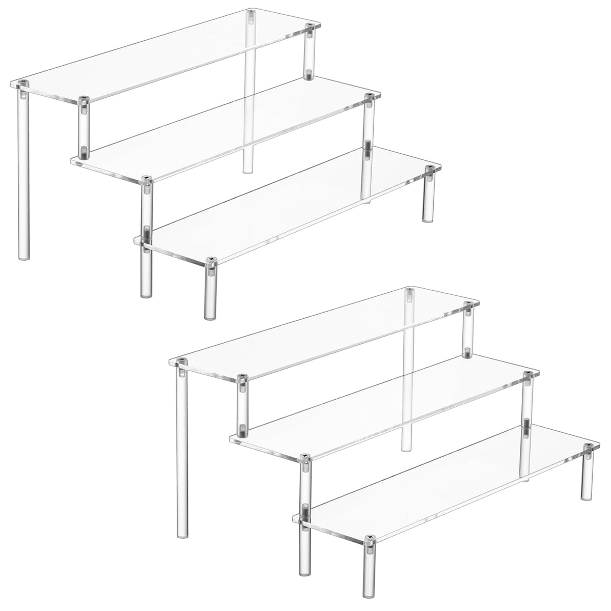 HENABLE 2PCS Large Acrylic Display Risers, Perfume Stand Organizer, Clear Acrylic Shelf Risers for Display Stands for Food, Tabletop Use, Amiibo Funko POP Figure, 3 Tier Clear Cupcake Stand Risers