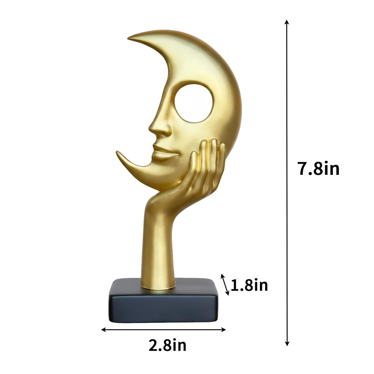 Lodkksg Gold Moon Face Sculpture with Hand, Modern Abstract Art Decor, Black Base