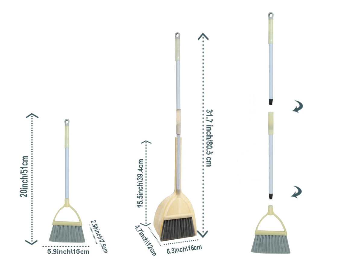 Xifando Mini Broom with Dustpan for Kids,Little Housekeeping Helper Set (Light Yellow)