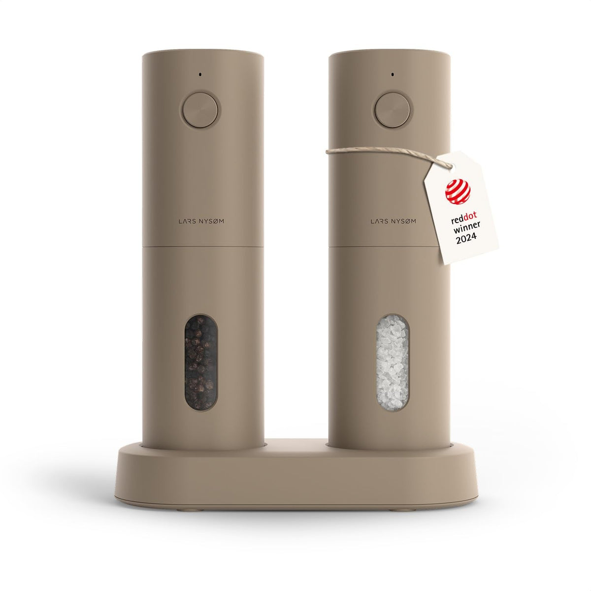 LARS NYSØM Electric Salt and Pepper Grinder Set, USB Rechargeable, Automatic Salt and Pepper Mills, Spice Shakers Refillable with LED Light, Adjustable Coarseness, Ceramic Grinder (Taupe Brown)