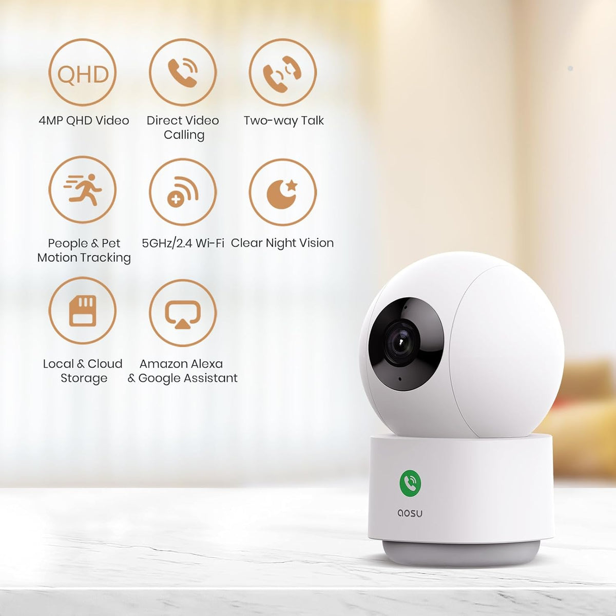 aosu 4MP 2.5K 360 5/2.4 Security Camera Indoor, Baby Monitor Pet Camera for Home Security, WiFi Camera with GHz Wi-Fi