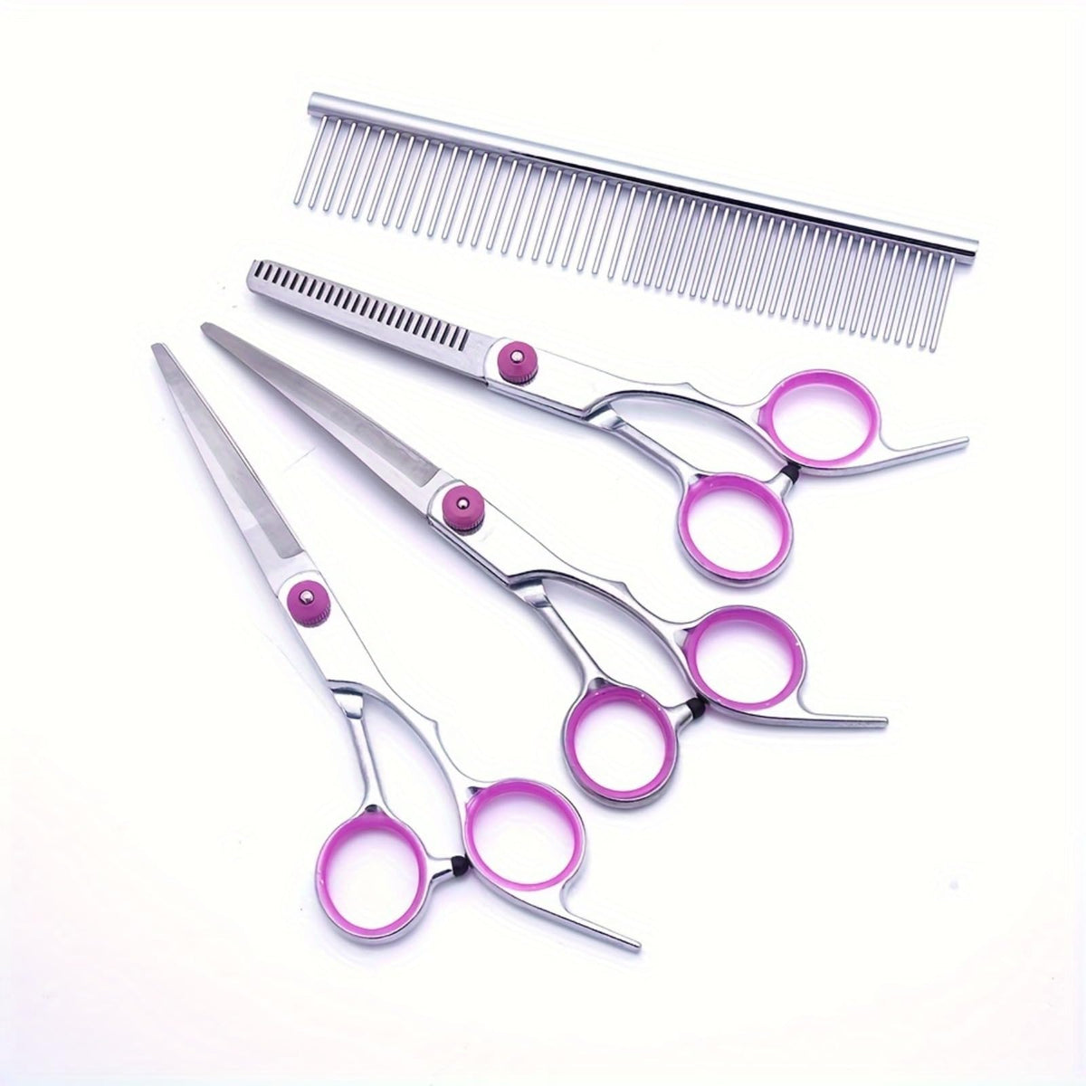 5-in-1 Pet Grooming Scissors, Stainless Steel Straight Thinning Curved Shears & Comb for Pet Use