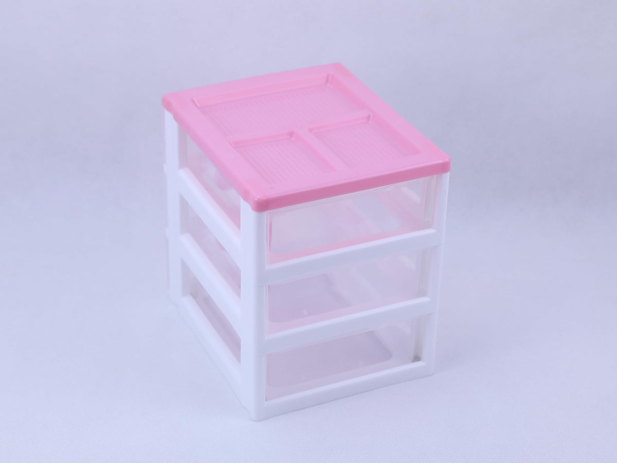 Pink 3-Tier Desk Organizer for Girls – Compact Plastic Storage Box for Makeup, Jewelry, School Supplies & Art Crafts – Cute Desktop Tidy for Bedroom Vanity or Dorm Room (Classical)
