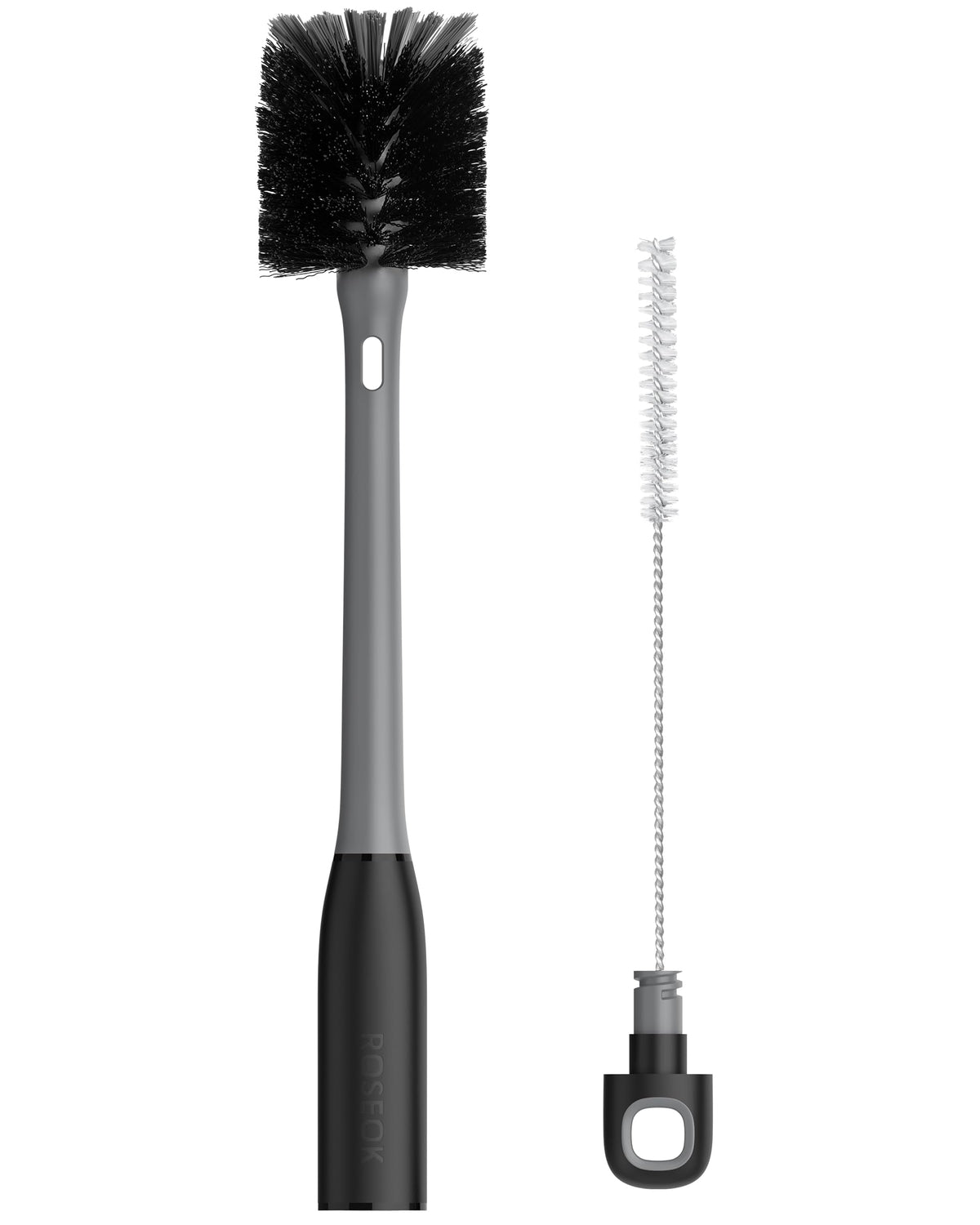 ROSEOK 2 in 1 Long Handle Bottle Brush with Straw Brush for Cleaning Glass, Sports Bottle, Coffee Mug, Black, 1 Pack