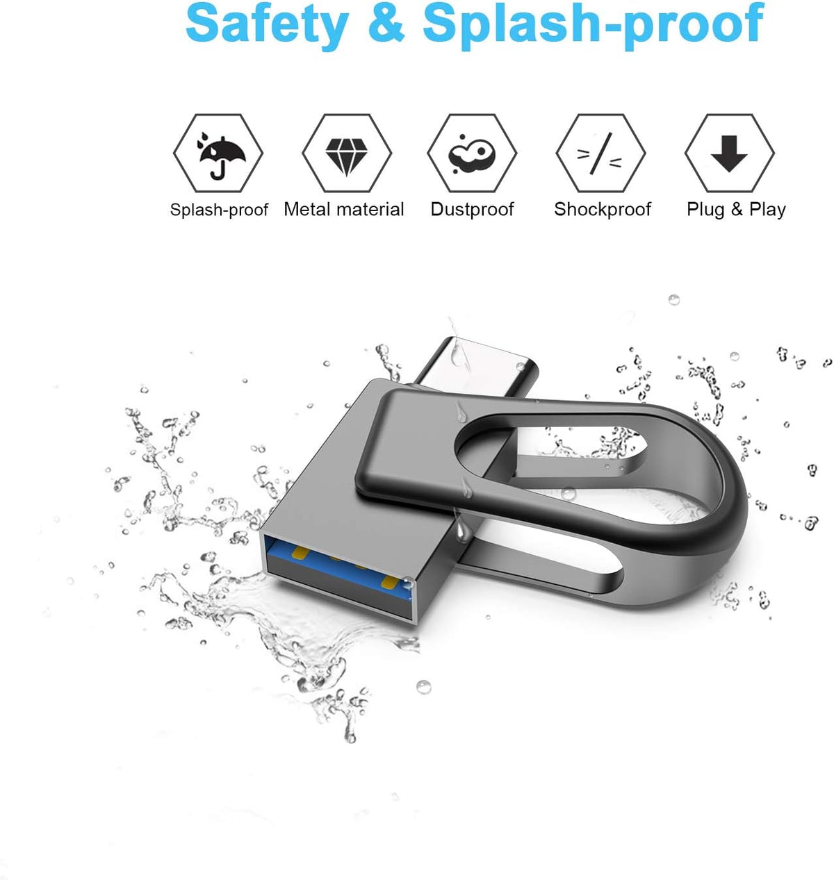 Sanfeya 128GB 2-in-1 3.0 USB C Flash Drive, USB Thumb Drive, Dual USB Memory Stick Pen Drive for Type-C Android