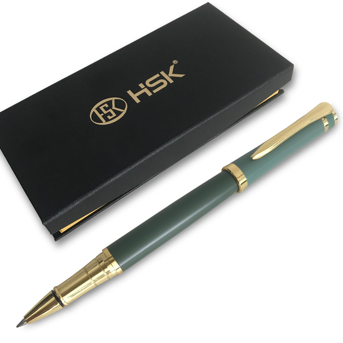 HSK Luxury Ballpoint Pens gift Pen Black Refill Line width 0.5mm,Best Ball Pen Gift Set for Men & Women Professional Executive,Office,Nice Pens Classy Gift Box (Green)