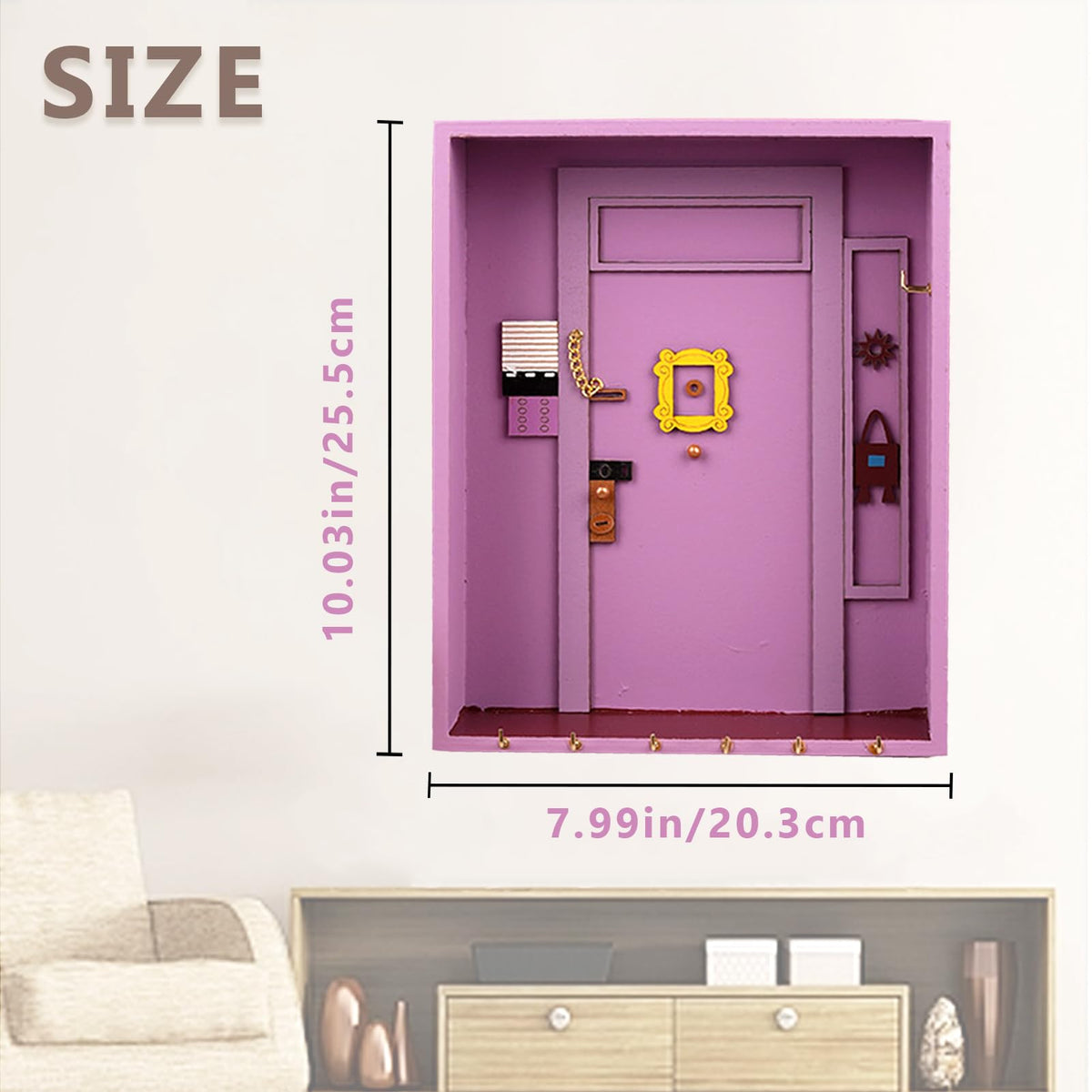Key Holder, Friends TV Show Merchandise Cute Key Holder Friendship Gifts,Art Key Hold er,Handmade Wooden Key Hooks Key Hangers for Wall Decorative, Entryway, Bathroom, Living Room Office (Pink)