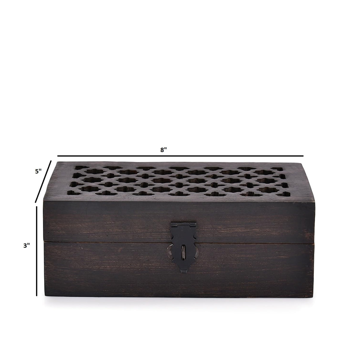 BHAVATU Mango Wood Decorative Wooden Box with Hinged Lid Ideal for Keepsakes, Trinkets, Jewelry and Other Stash (8" x 5" x 3")