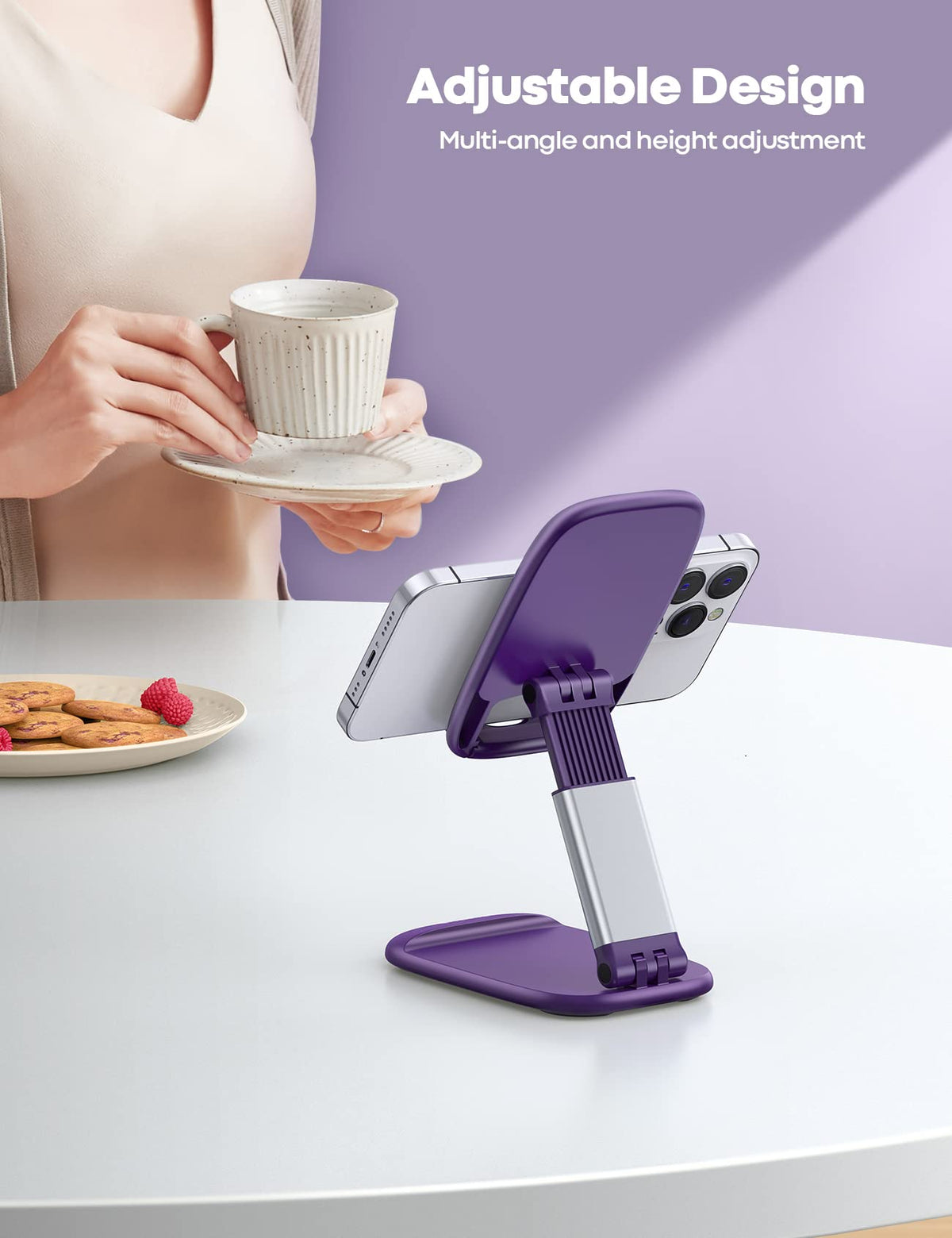 Lamicall Purple Phone Holder for Desk - Dark Purple Cellphone Stand Desk Accessories Desktop Office Must Have, Gifts for iPhone 17 16 15 14 13 Pro Max Mini, 12 11 XR X 8 7 6 Plus SE, 4-8'' Smartphone