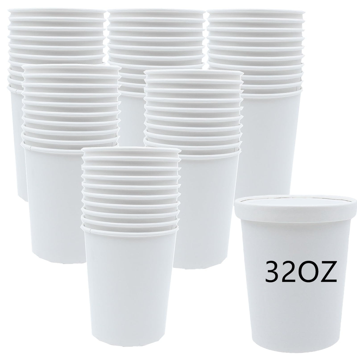 Zentriqlla 30 Pack 32oz Paper Ice Cream Bowls, White Paper Soup Containers with Lids, Microwave & Freezer Safe Food Cups, Large Takeout To Go Containers for Wedding, Restaurant Supplies